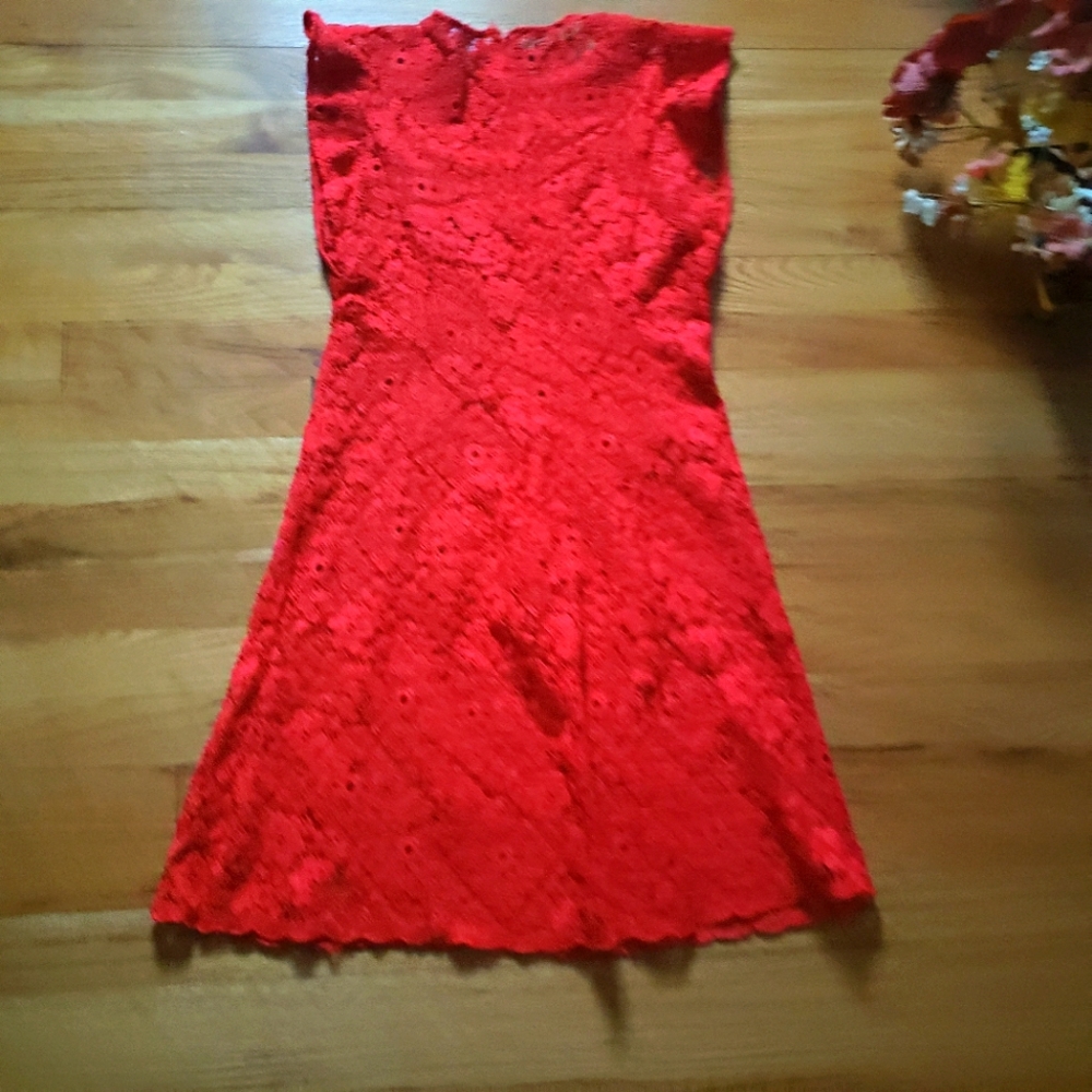 Michael Kors Womens Lace Cap Sleeve Party Dress Red Size XS Petal Sleeve